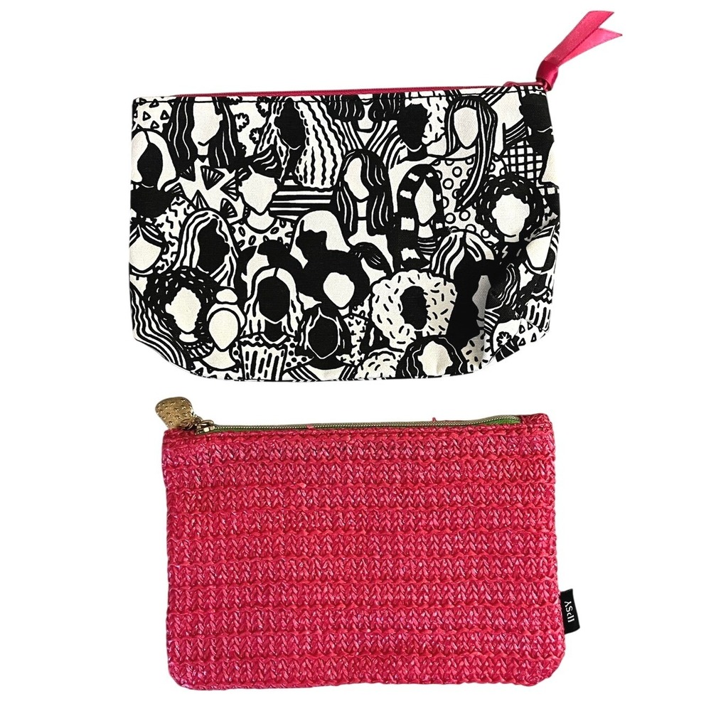 ipsy epcWitte Faceless Heads Black White Pink & Hot Pink Cosmetic Travel Bags